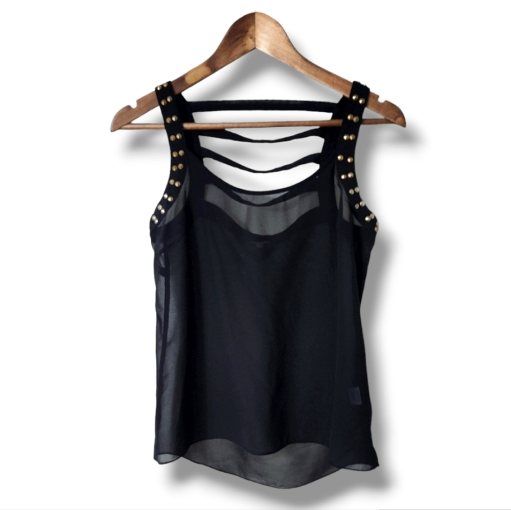 Charlotte Russe Semi-Sheer Caged Tank Top w/Studs | XS
